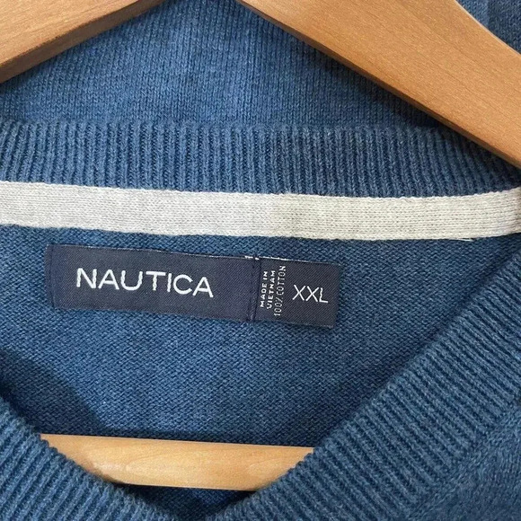 Men’s Nautica Blue Striped V-Neck Sweater 100% Cotton Size XXL - Picture 3 of 4